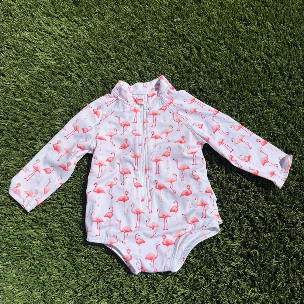 Janie and Jack Flamingo Rash Guard One-Piece Swimsuit 6–12M